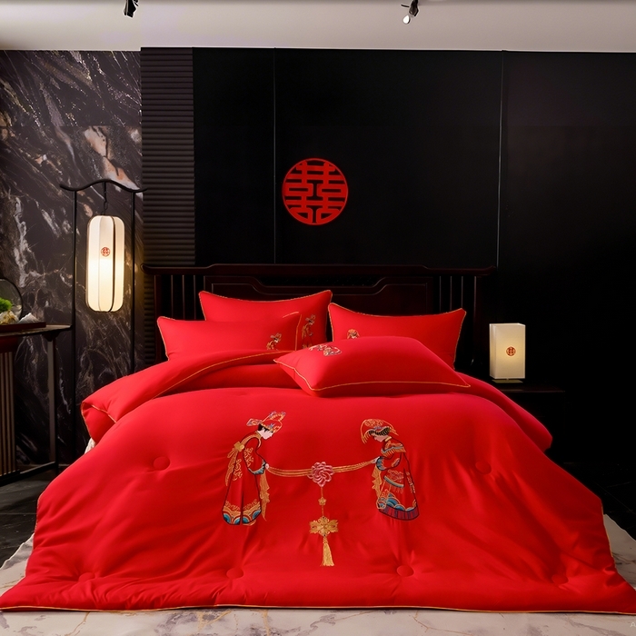 91家纺网 家纺一手货源 找家纺 （总）啊雅家居 2026新款结婚大红套装被芯床垫枕芯大豆棉新婚套装