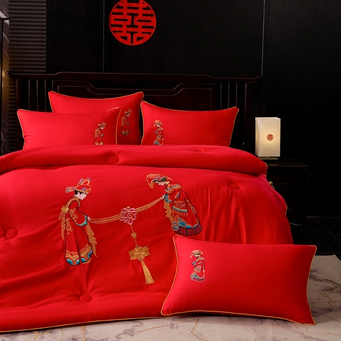 91家纺网 家纺一手货源 找家纺 （总）啊雅家居 2026新款结婚大红套装被芯床垫枕芯大豆棉新婚套装