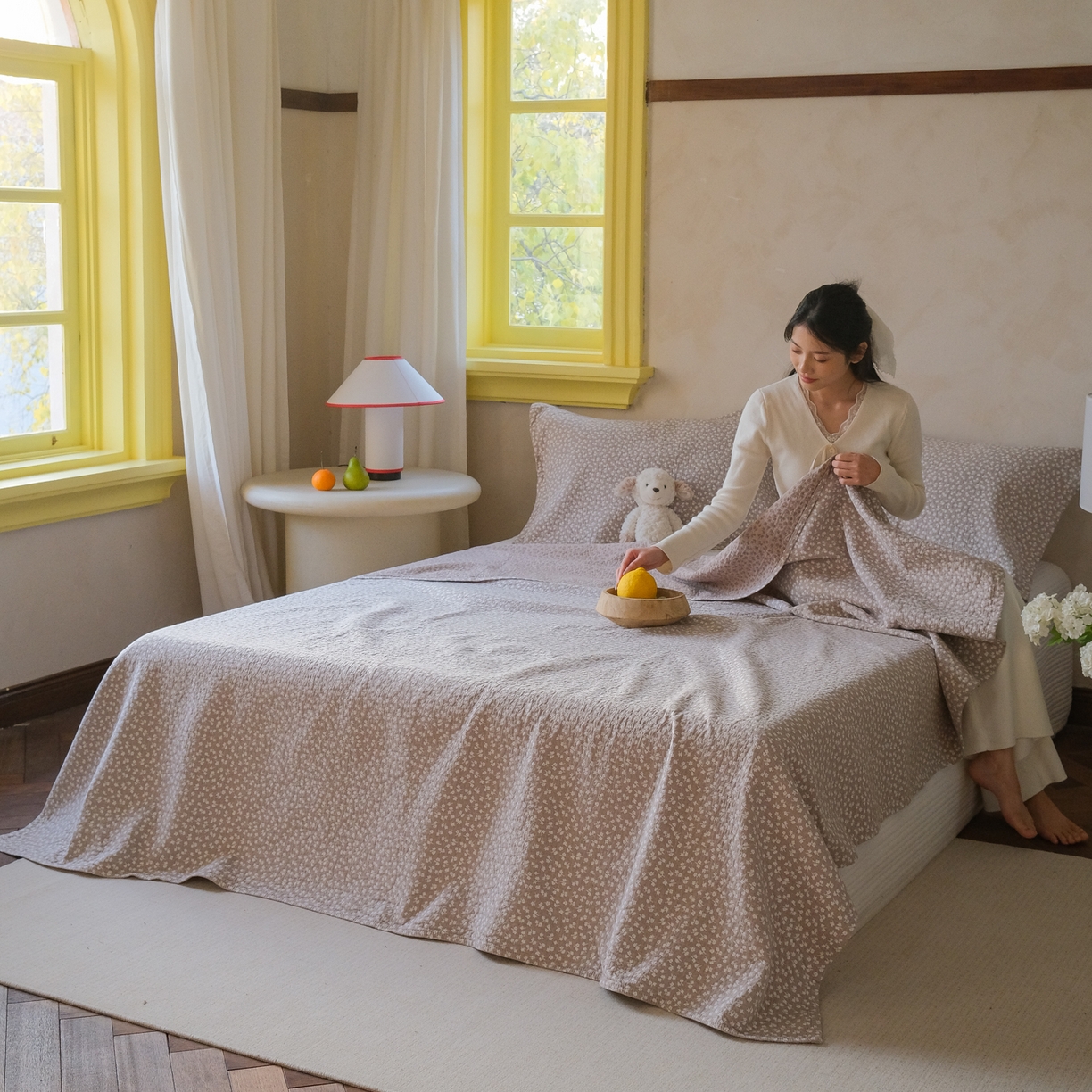 91家纺网 家纺一手货源 找家纺 沐瑟家纺 2026新款全棉四层纱布无印枕巾 枫叶-咖色