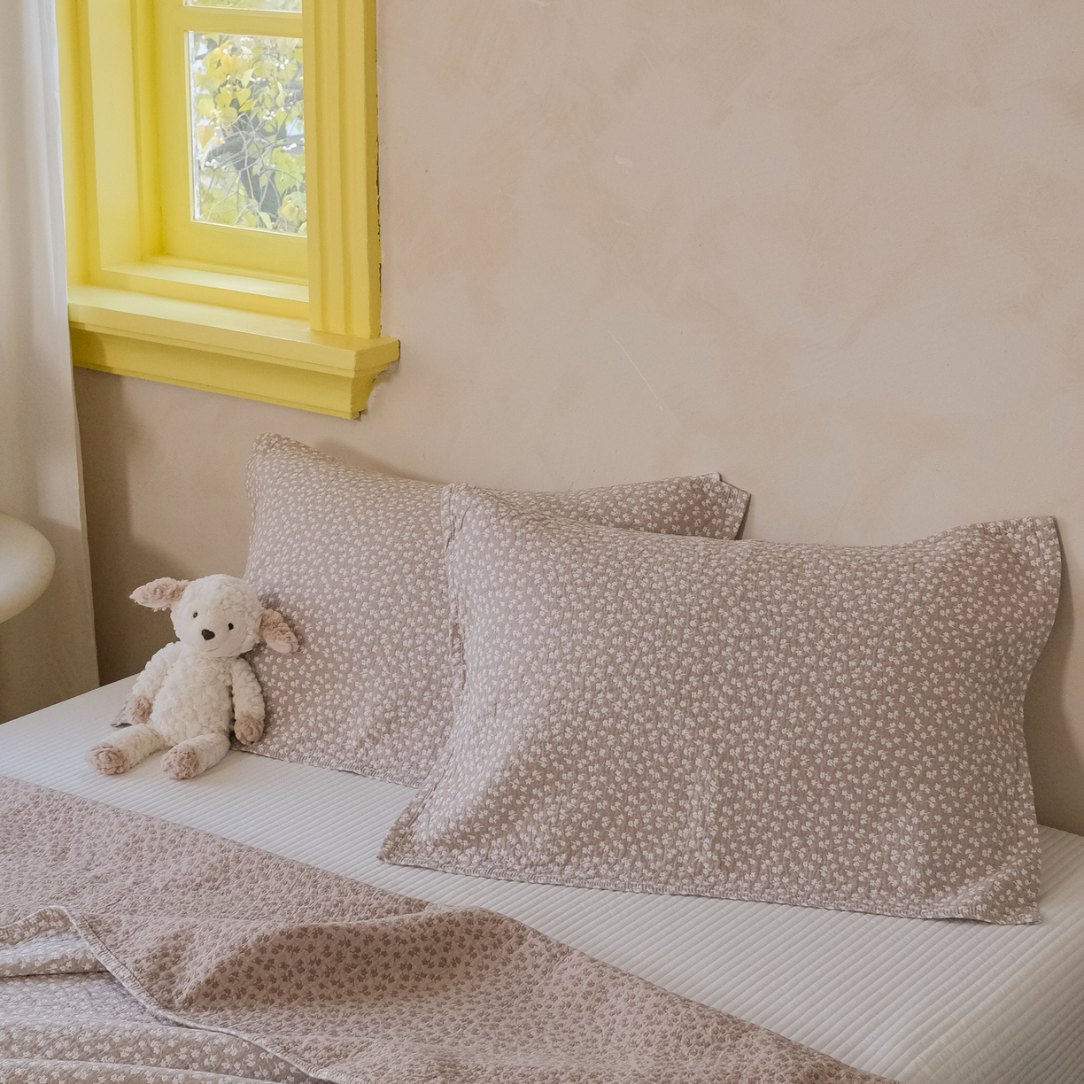 沐瑟家纺 2026新款全棉四层纱布无印枕巾 枫叶-咖色