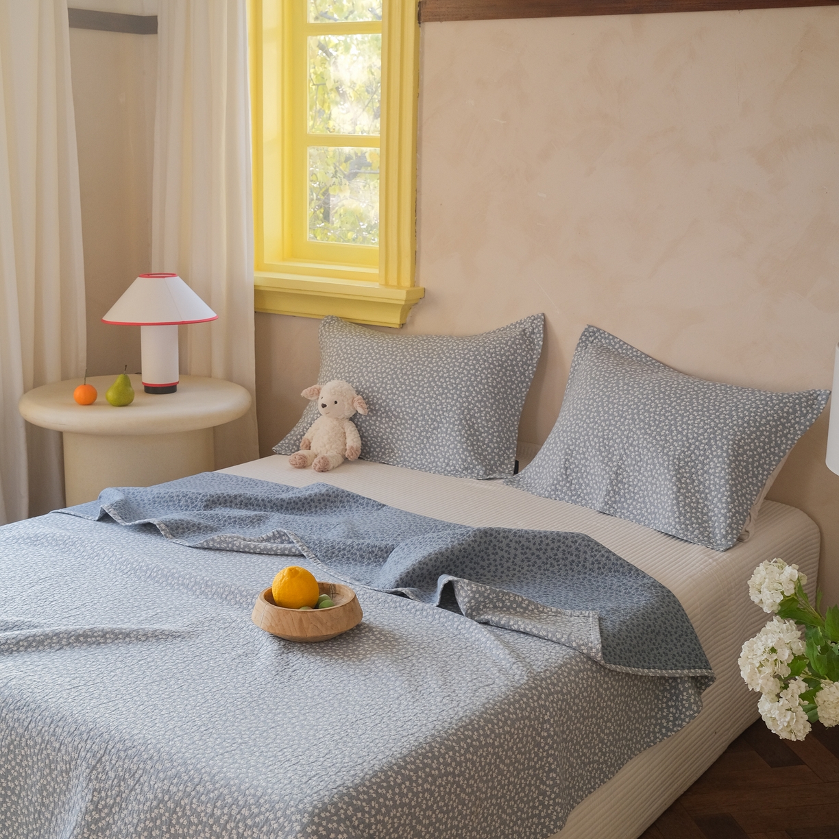 91家纺网 家纺一手货源 找家纺 沐瑟家纺 2026新款全棉四层纱布无印枕巾 枫叶-蓝色