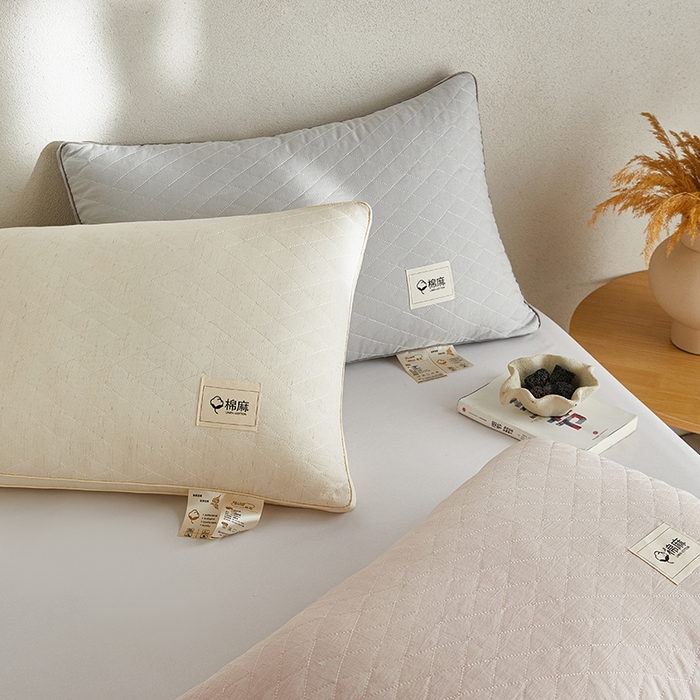 91家纺网 家纺一手货源 找家纺 云熙枕业 2026新款原生棉麻护颈枕芯枕头 灰色