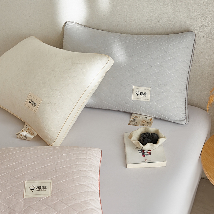 91家纺网 家纺一手货源 找家纺 云熙枕业 2026新款原生棉麻护颈枕芯枕头 灰色