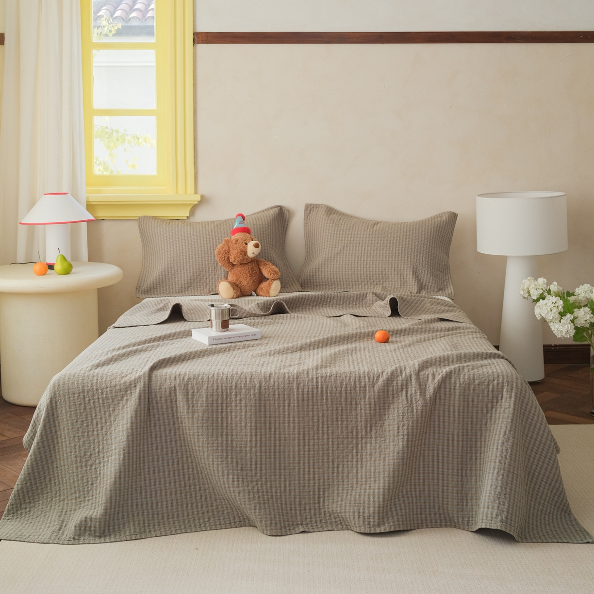 91家纺网 家纺一手货源 找家纺 沐瑟家纺 2026新款全棉四层纱布无印枕巾 芸榕-灰绿