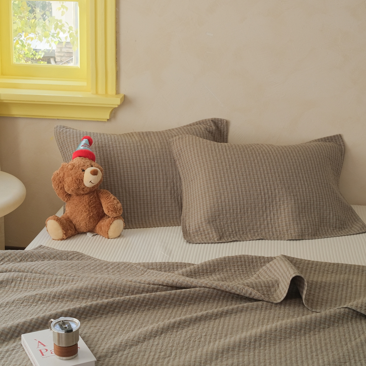 沐瑟家纺 2026新款全棉四层纱布无印枕巾 芸榕-灰绿