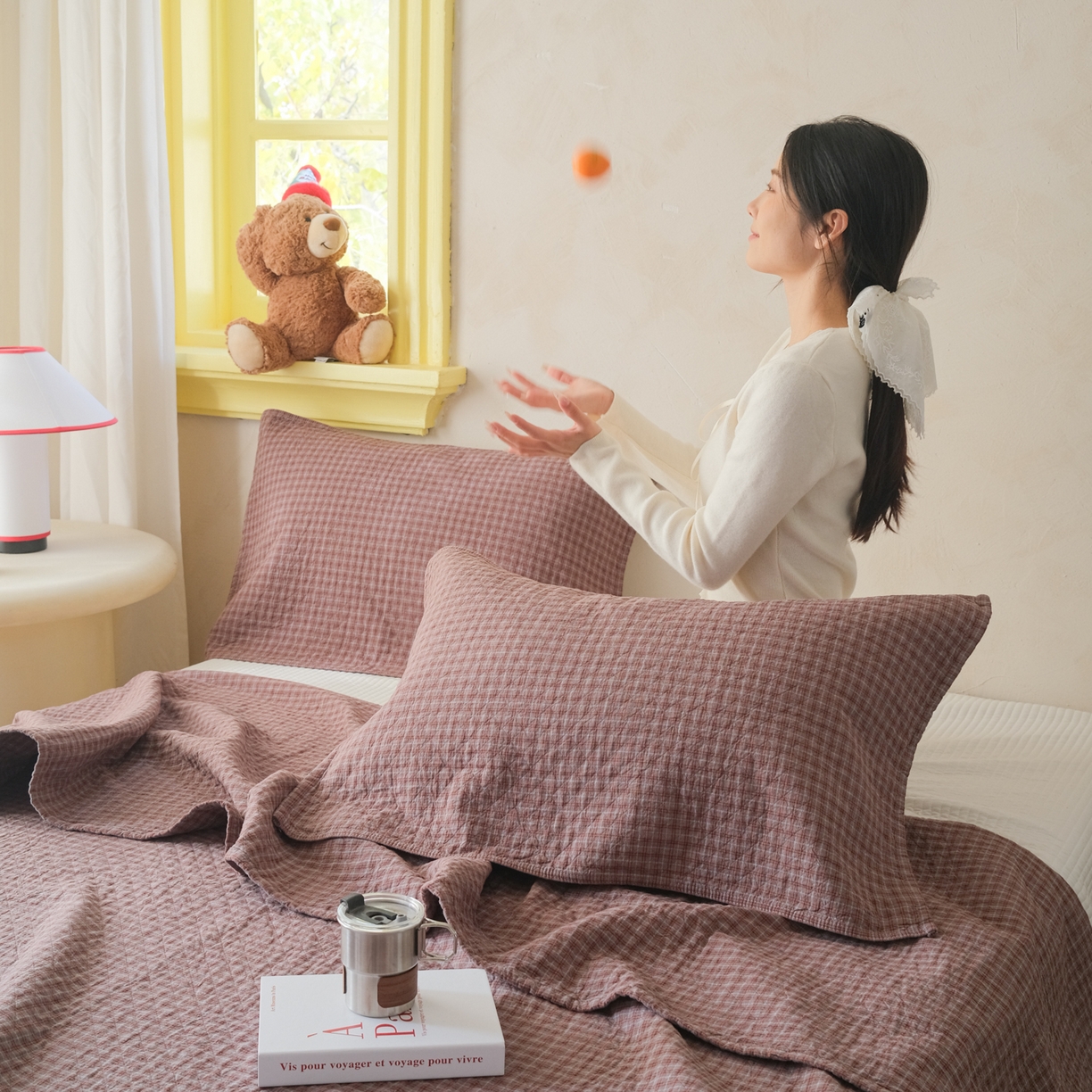 91家纺网 家纺一手货源 找家纺 沐瑟家纺 2026新款全棉四层纱布无印枕巾 芸榕-咖色