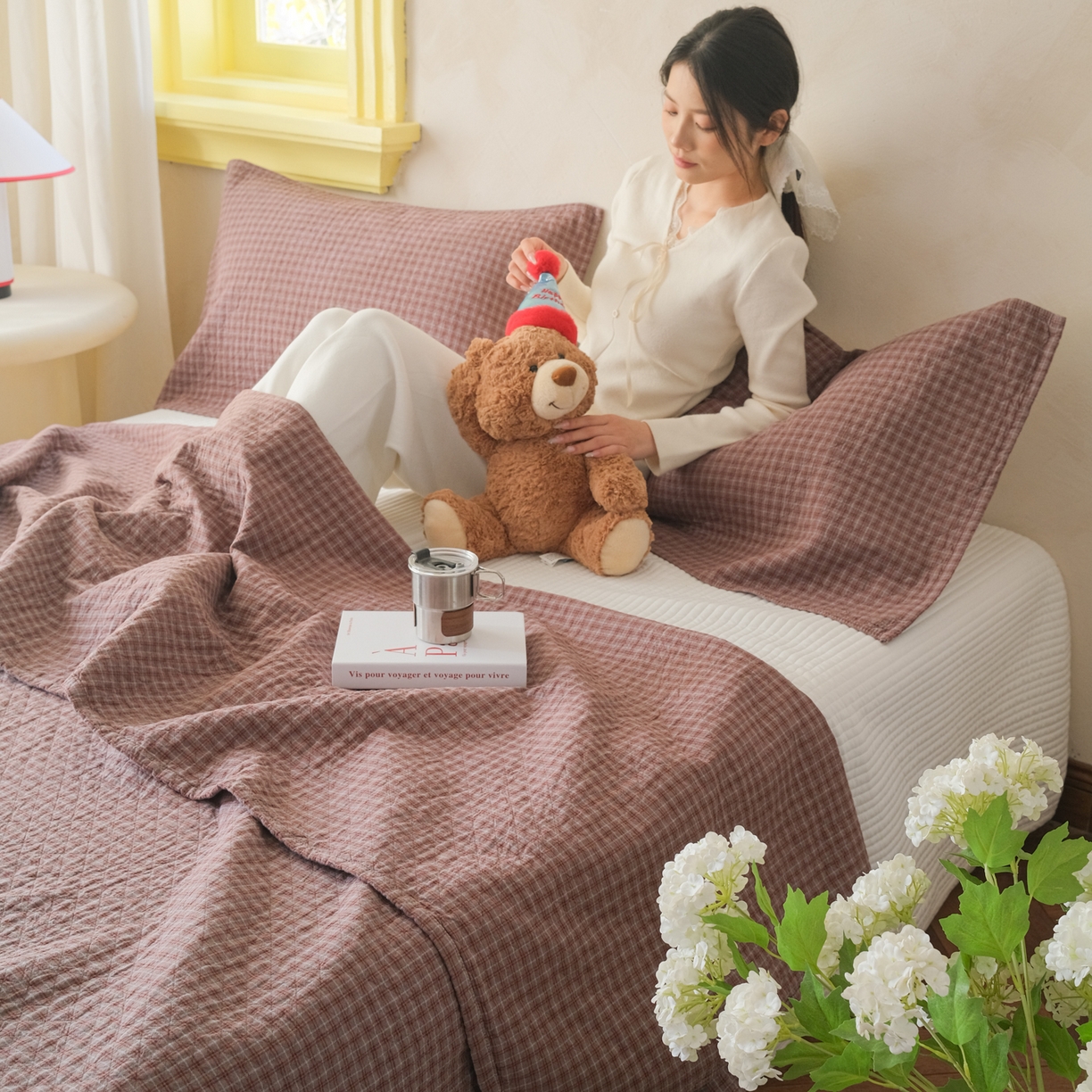 91家纺网 家纺一手货源 找家纺 沐瑟家纺 2026新款全棉四层纱布无印枕巾 芸榕-咖色