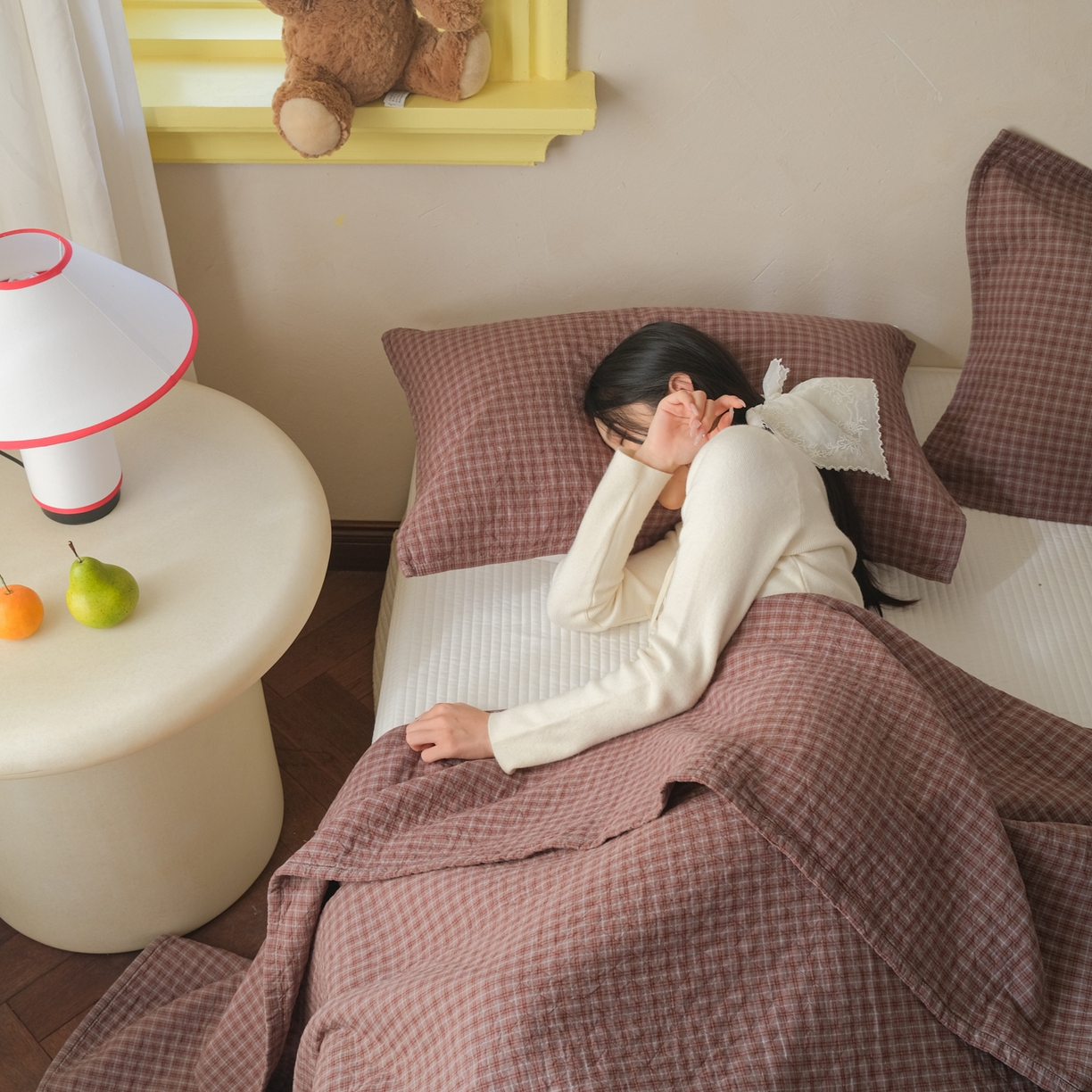 91家纺网 家纺一手货源 找家纺 沐瑟家纺 2026新款全棉四层纱布无印枕巾 芸榕-咖色