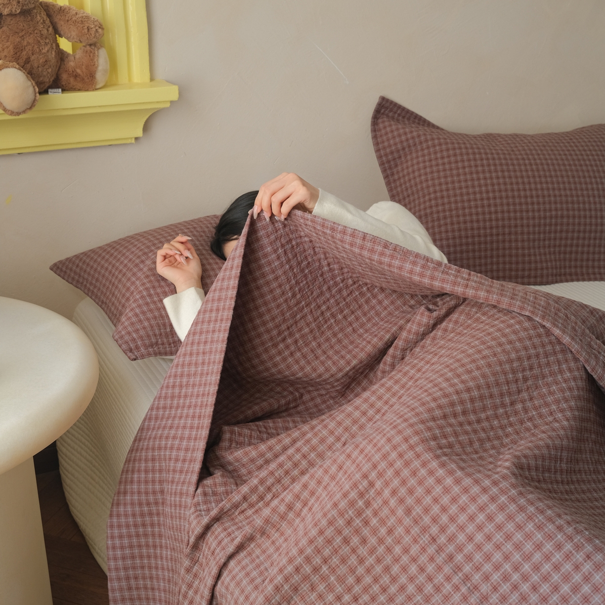 91家纺网 家纺一手货源 找家纺 沐瑟家纺 2026新款全棉四层纱布无印枕巾 芸榕-咖色