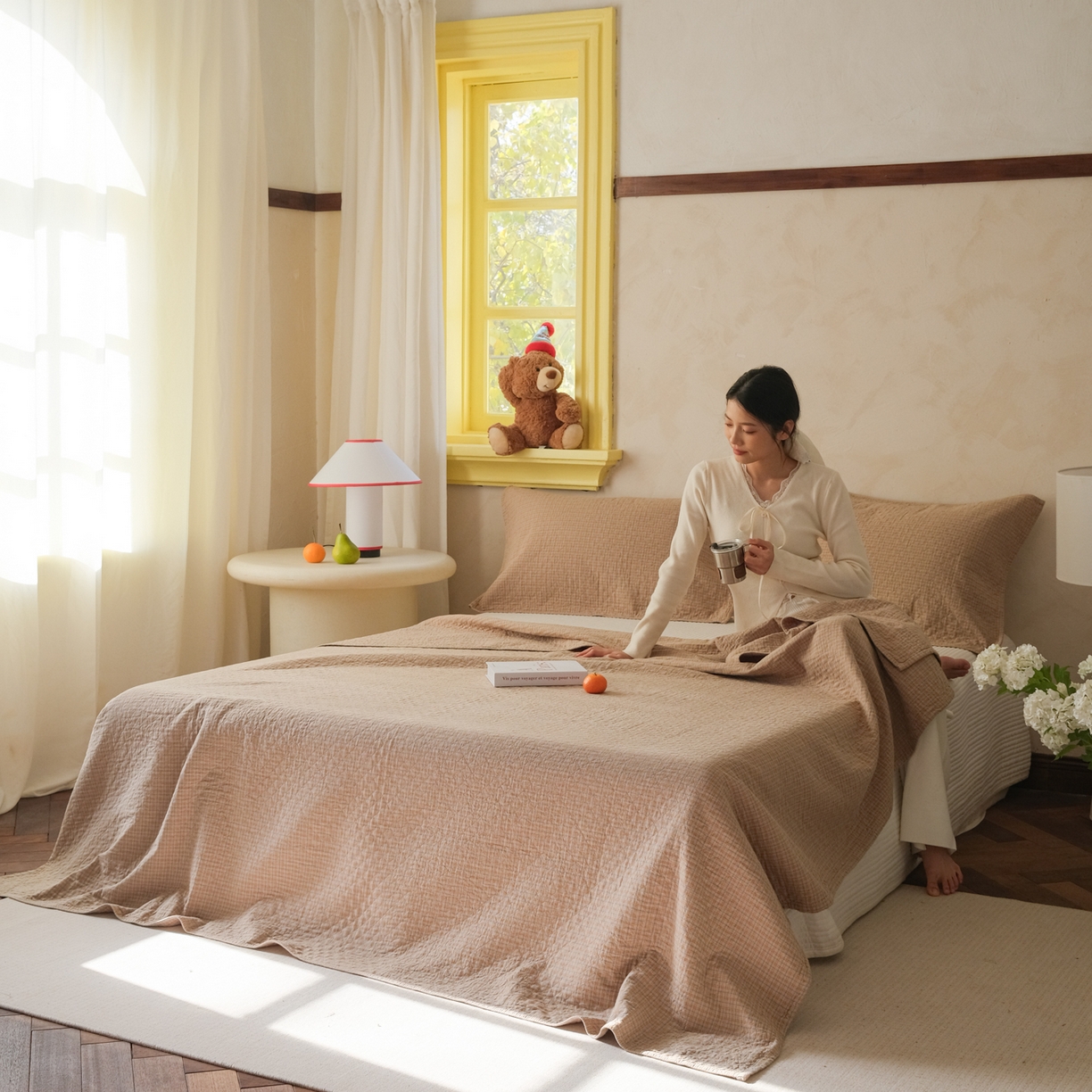 91家纺网 家纺一手货源 找家纺 沐瑟家纺 2026新款全棉四层纱布无印枕巾 芸榕-卡其