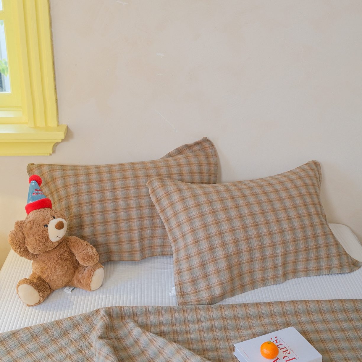 沐瑟家纺 2026新款全棉四层纱布无印枕巾 芸柚-卡其