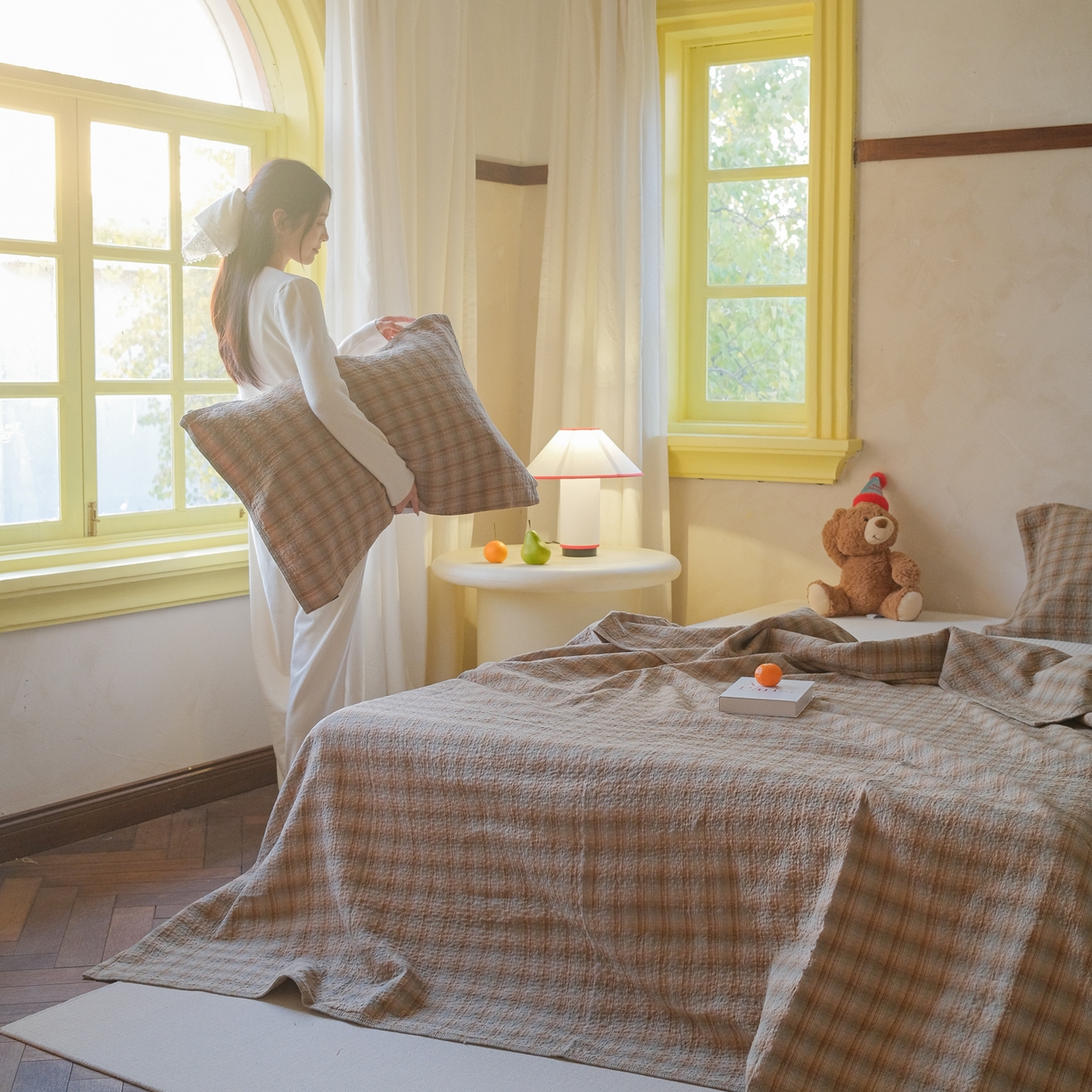 91家纺网 家纺一手货源 找家纺 沐瑟家纺 2026新款全棉四层纱布无印枕巾 芸柚-卡其