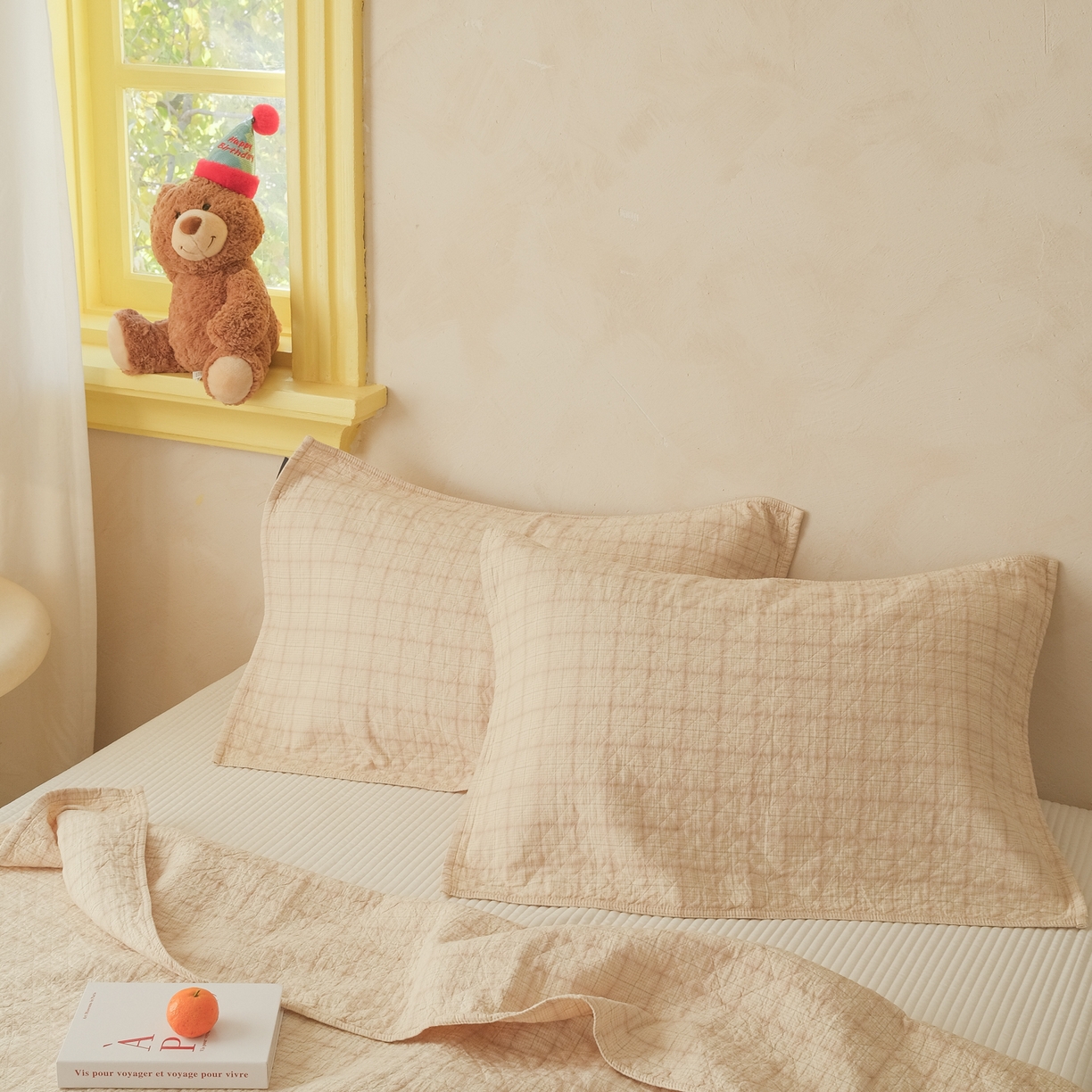 沐瑟家纺 2026新款全棉四层纱布无印枕巾 芸柚-米