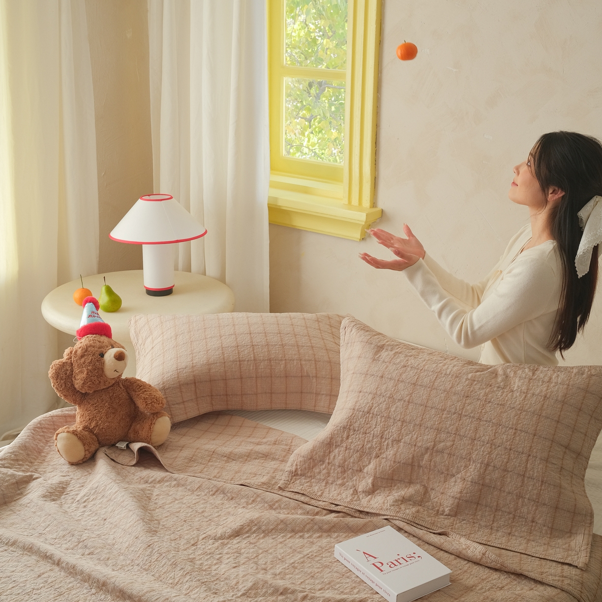 91家纺网 家纺一手货源 找家纺 沐瑟家纺 2026新款全棉四层纱布无印枕巾 芸柚-浅咖