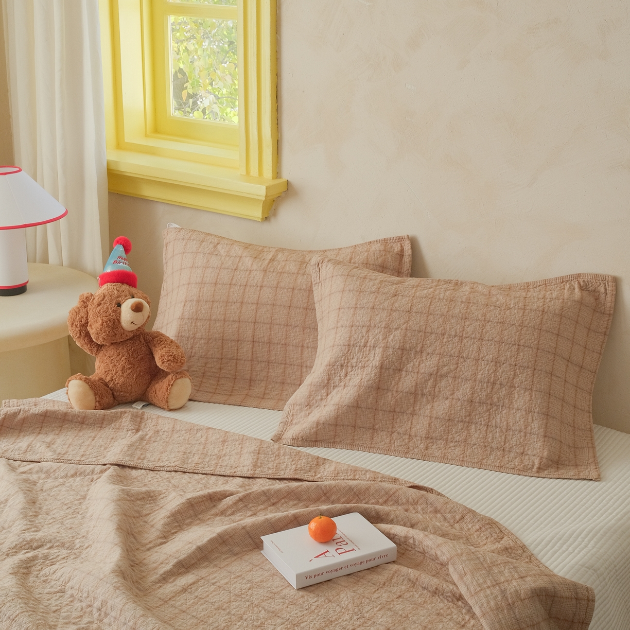 沐瑟家纺 2026新款全棉四层纱布无印枕巾 芸柚-浅咖