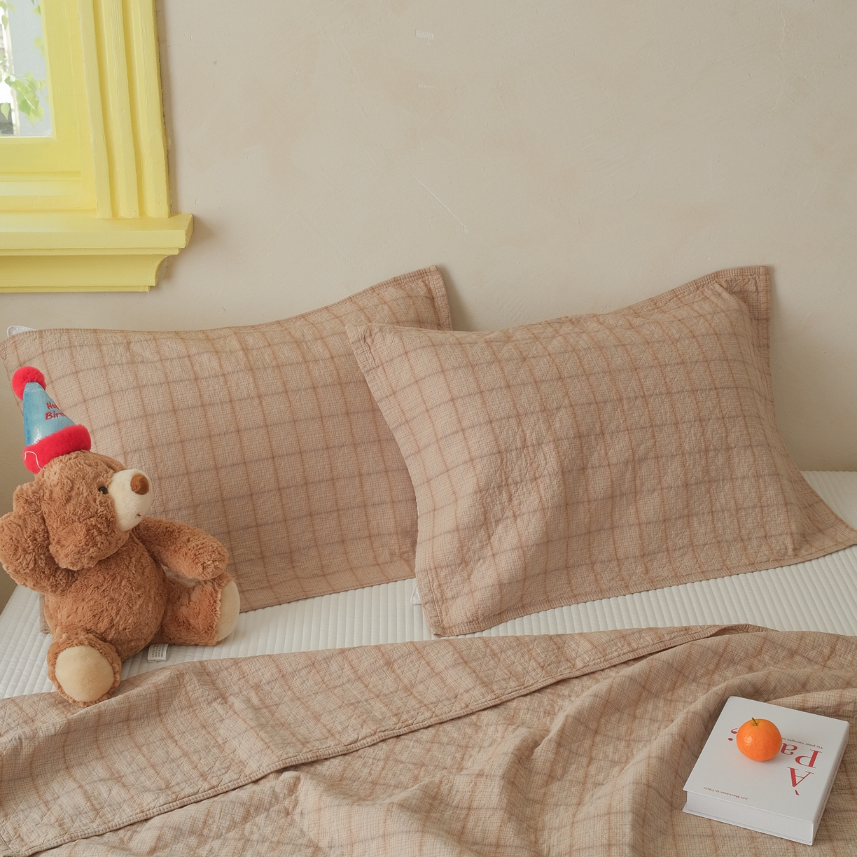 91家纺网 家纺一手货源 找家纺 沐瑟家纺 2026新款全棉四层纱布无印枕巾 芸柚-浅咖