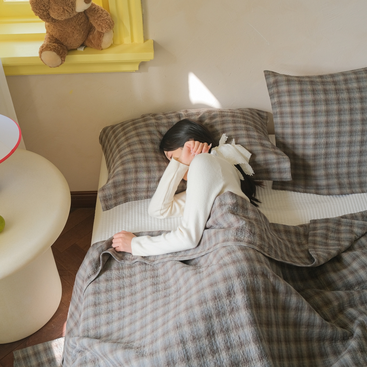 91家纺网 家纺一手货源 找家纺 沐瑟家纺 2026新款全棉四层纱布无印枕巾 芸柚-深灰