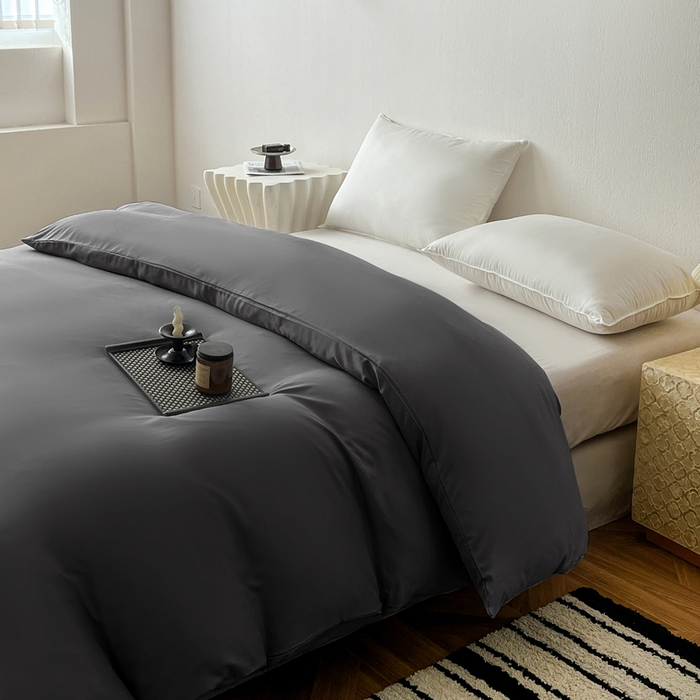 91家纺网 家纺一手货源 找家纺 恬澳家纺 2025新款纯色亲肤四件套-极简 极简-暗灰色