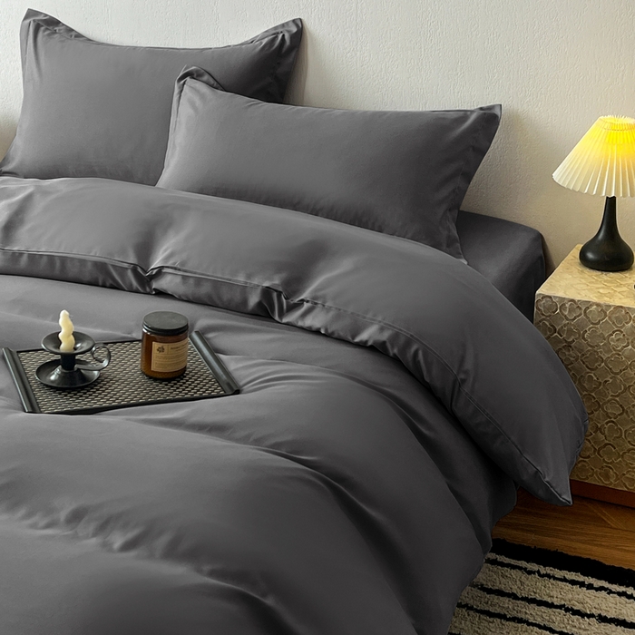 91家纺网 家纺一手货源 找家纺 恬澳家纺 2025新款纯色亲肤四件套-极简 极简-暗灰色