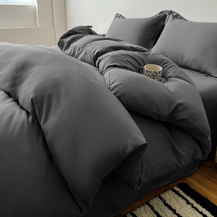 91家纺网 家纺一手货源 找家纺 恬澳家纺 2025新款纯色亲肤四件套-极简 极简-暗灰色