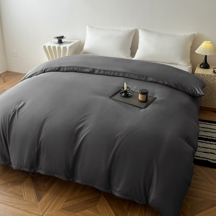 91家纺网 家纺一手货源 找家纺 恬澳家纺 2025新款纯色亲肤四件套-极简 极简-暗灰色