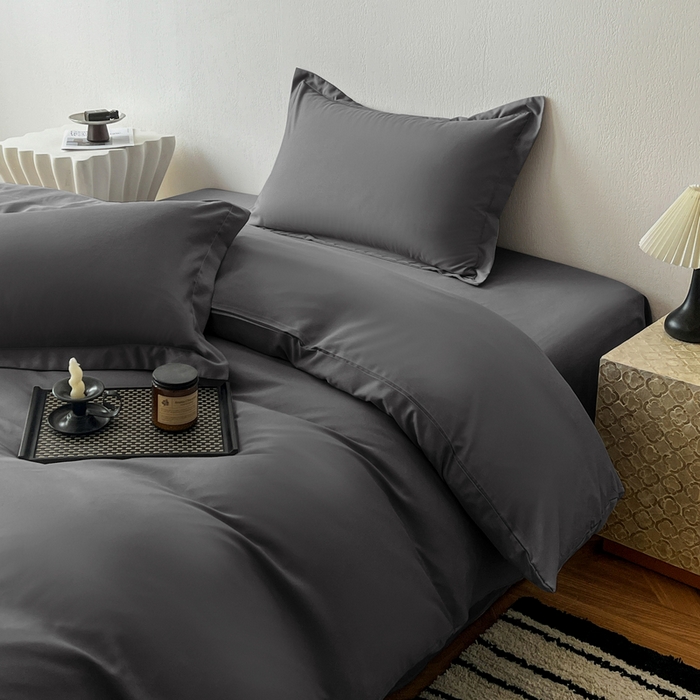 91家纺网 家纺一手货源 找家纺 恬澳家纺 2025新款纯色亲肤四件套-极简 极简-暗灰色