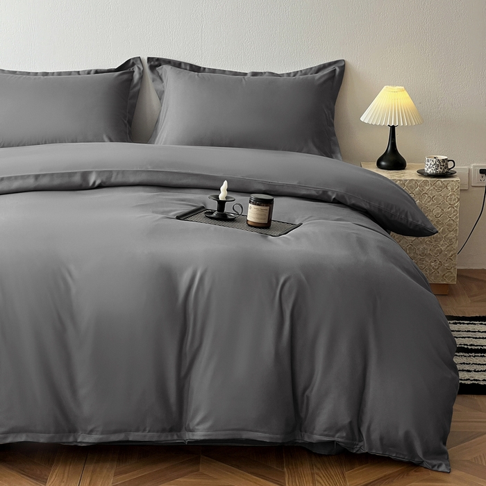 91家纺网 家纺一手货源 找家纺 恬澳家纺 2025新款纯色亲肤四件套-极简 极简-暗灰色