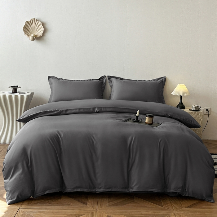 91家纺网 家纺一手货源 找家纺 恬澳家纺 2025新款纯色亲肤四件套-极简 极简-暗灰色