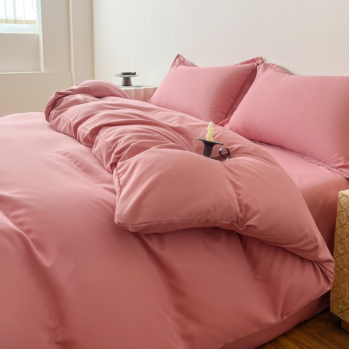 91家纺网 家纺一手货源 找家纺 恬澳家纺 2025新款纯色亲肤四件套-极简 极简-玫瑰粉