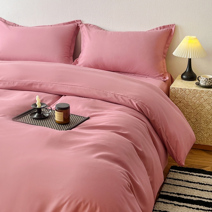 91家纺网 家纺一手货源 找家纺 恬澳家纺 2025新款纯色亲肤四件套-极简 极简-玫瑰粉