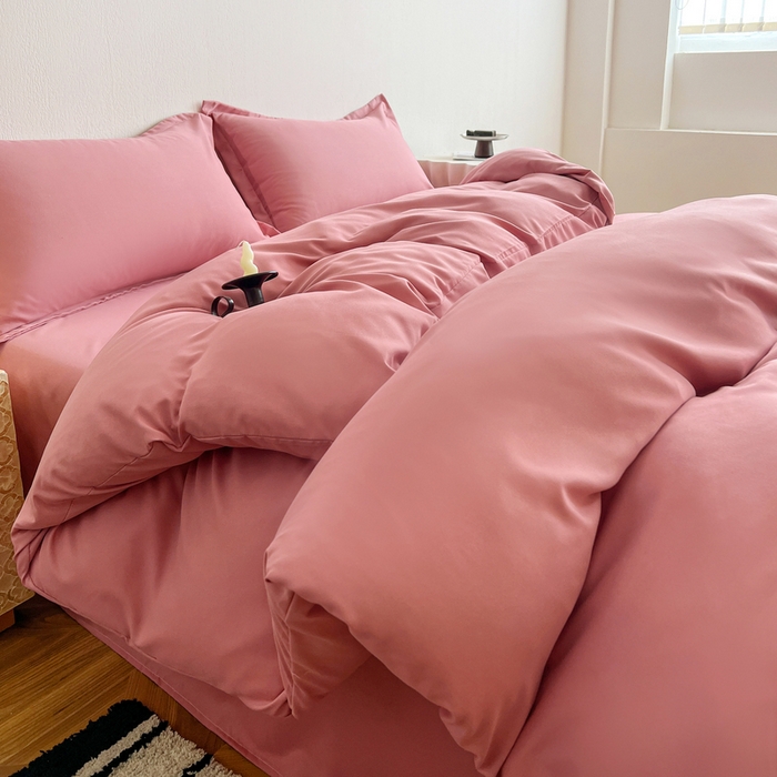 91家纺网 家纺一手货源 找家纺 恬澳家纺 2025新款纯色亲肤四件套-极简 极简-玫瑰粉