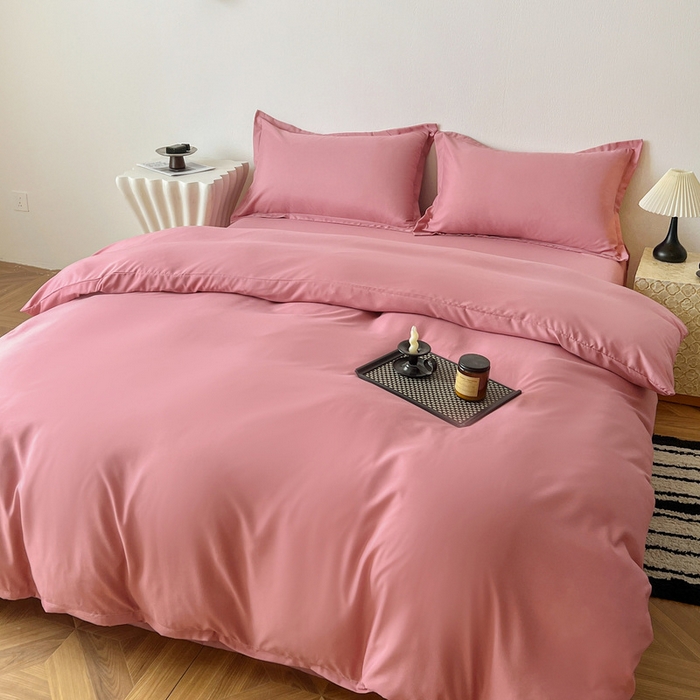 91家纺网 家纺一手货源 找家纺 恬澳家纺 2025新款纯色亲肤四件套-极简 极简-玫瑰粉