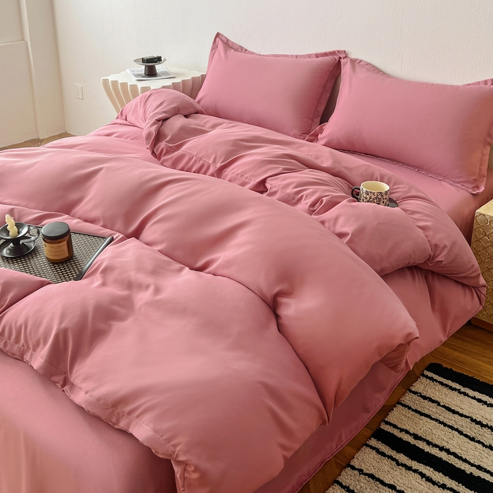 91家纺网 家纺一手货源 找家纺 恬澳家纺 2025新款纯色亲肤四件套-极简 极简-玫瑰粉