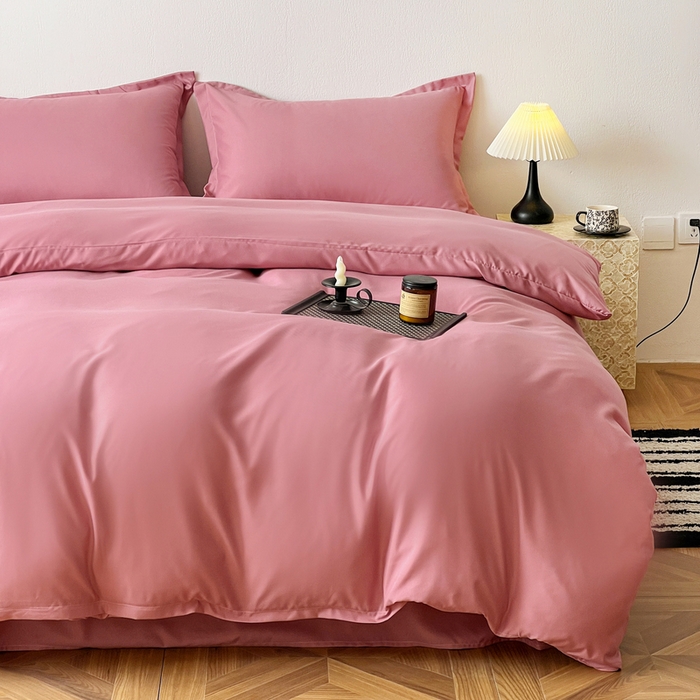 91家纺网 家纺一手货源 找家纺 恬澳家纺 2025新款纯色亲肤四件套-极简 极简-玫瑰粉