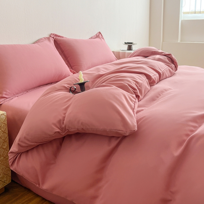 91家纺网 家纺一手货源 找家纺 恬澳家纺 2025新款纯色亲肤四件套-极简 极简-玫瑰粉