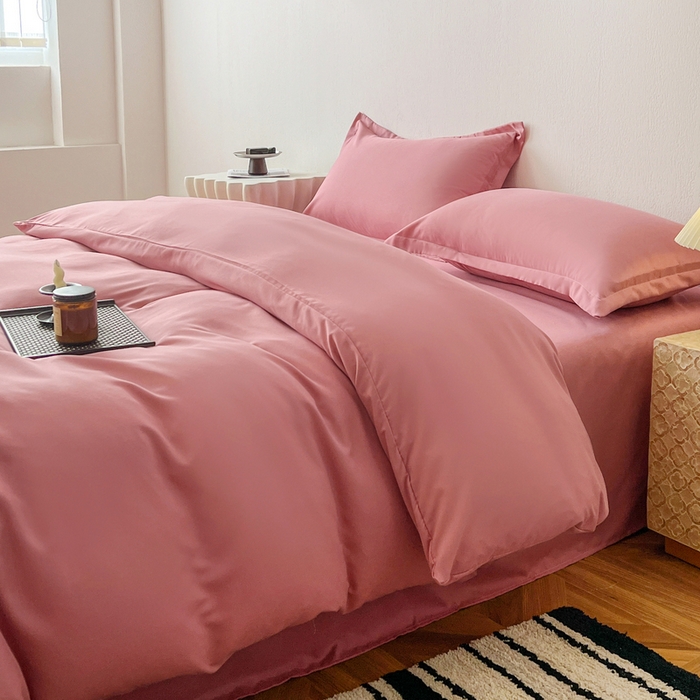 91家纺网 家纺一手货源 找家纺 恬澳家纺 2025新款纯色亲肤四件套-极简 极简-玫瑰粉