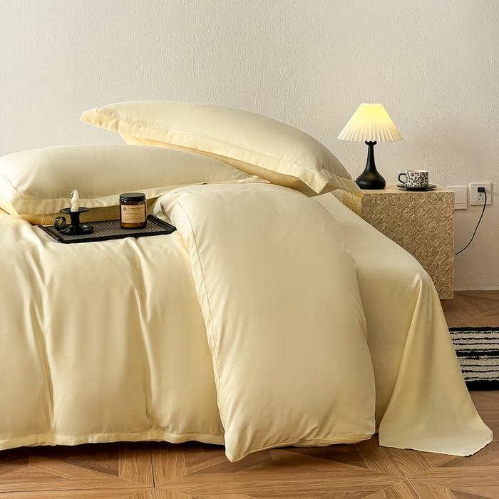 91家纺网 家纺一手货源 找家纺 恬澳家纺 2025新款纯色亲肤四件套-极简 极简-柠檬黄