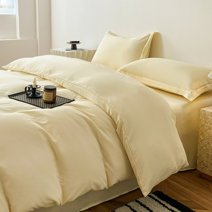 91家纺网 家纺一手货源 找家纺 恬澳家纺 2025新款纯色亲肤四件套-极简 极简-柠檬黄