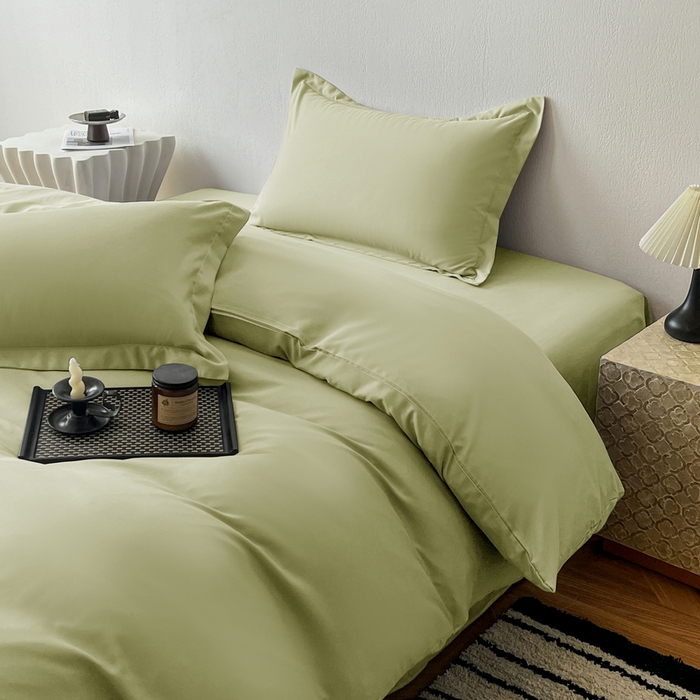 91家纺网 家纺一手货源 找家纺 恬澳家纺 2025新款纯色亲肤四件套-极简 极简-苹果绿