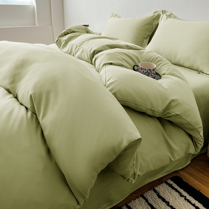 91家纺网 家纺一手货源 找家纺 恬澳家纺 2025新款纯色亲肤四件套-极简 极简-苹果绿