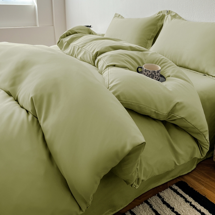 91家纺网 家纺一手货源 找家纺 恬澳家纺 2025新款纯色亲肤四件套-极简 极简-苹果绿