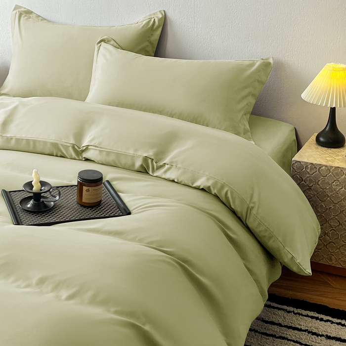 91家纺网 家纺一手货源 找家纺 恬澳家纺 2025新款纯色亲肤四件套-极简 极简-苹果绿