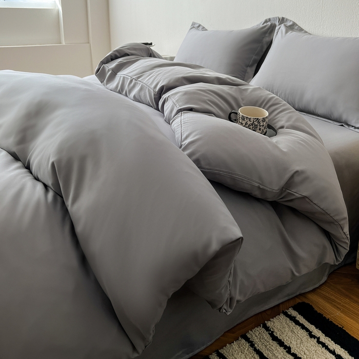 91家纺网 家纺一手货源 找家纺 恬澳家纺 2025新款纯色亲肤四件套-极简 极简-铅灰色