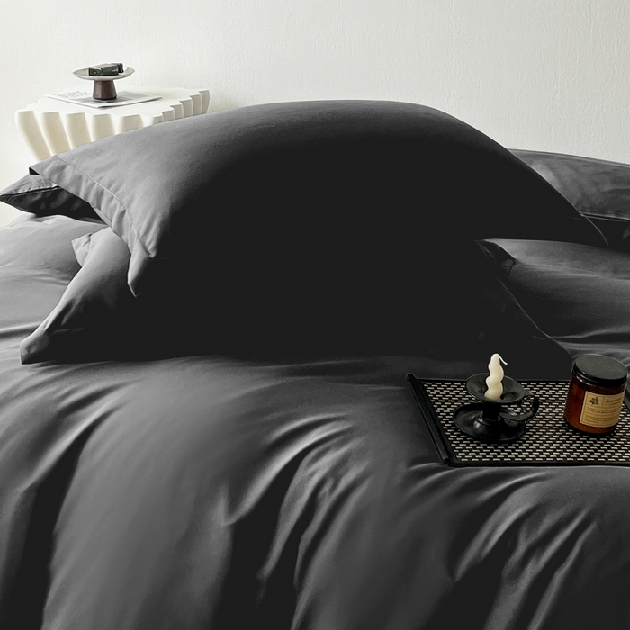 91家纺网 家纺一手货源 找家纺 恬澳家纺 2025新款纯色亲肤四件套-极简 极简-碳黑色