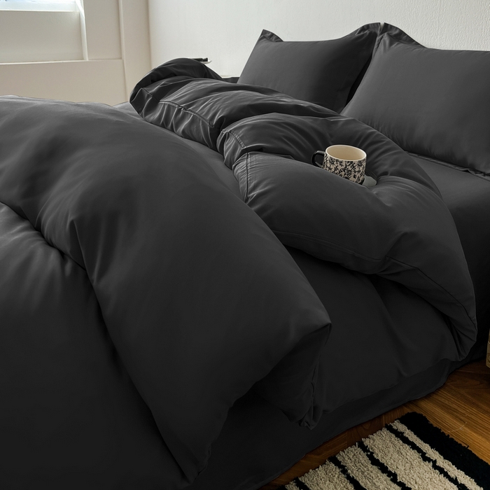 91家纺网 家纺一手货源 找家纺 恬澳家纺 2025新款纯色亲肤四件套-极简 极简-碳黑色