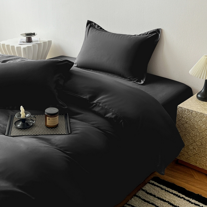 91家纺网 家纺一手货源 找家纺 恬澳家纺 2025新款纯色亲肤四件套-极简 极简-碳黑色