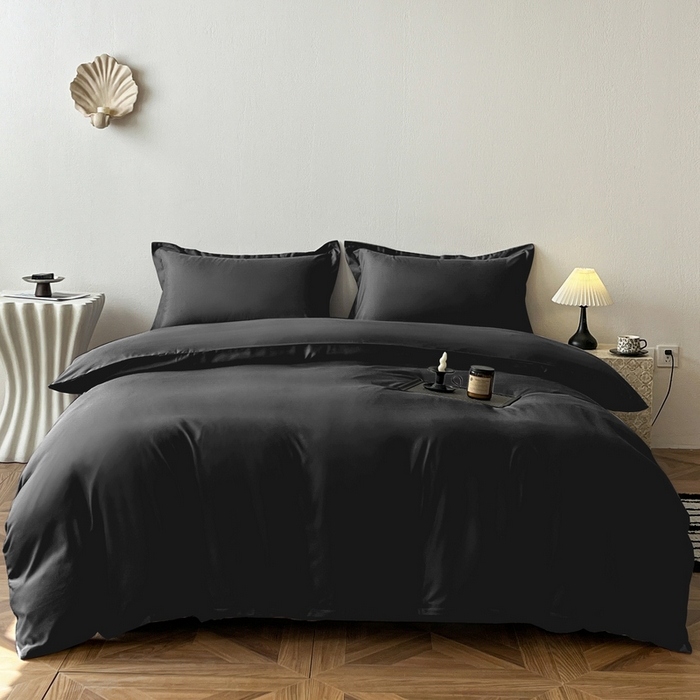 91家纺网 家纺一手货源 找家纺 恬澳家纺 2025新款纯色亲肤四件套-极简 极简-碳黑色