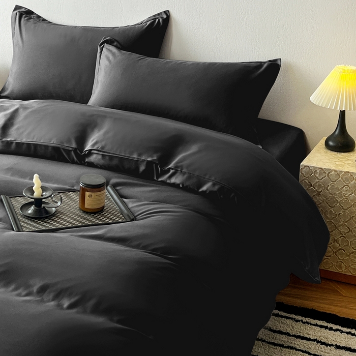 91家纺网 家纺一手货源 找家纺 恬澳家纺 2025新款纯色亲肤四件套-极简 极简-碳黑色