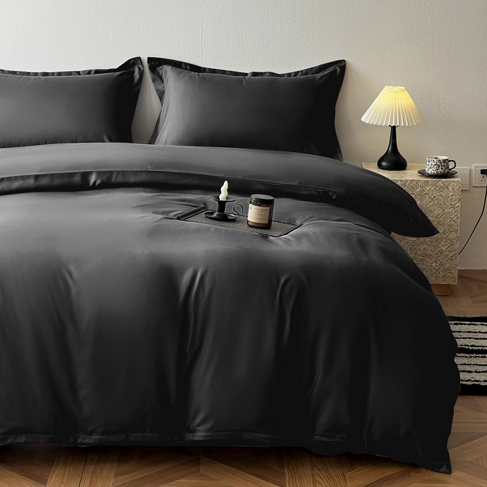 91家纺网 家纺一手货源 找家纺 恬澳家纺 2025新款纯色亲肤四件套-极简 极简-碳黑色