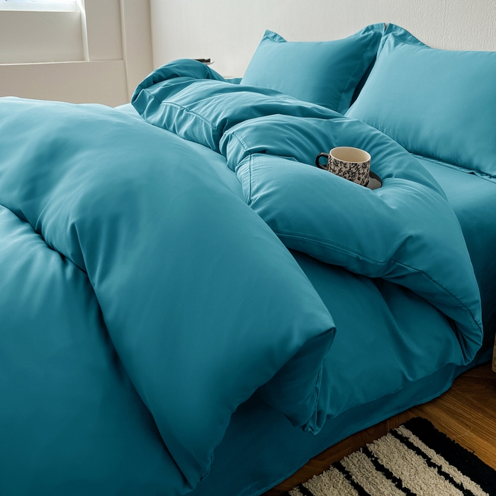 91家纺网 家纺一手货源 找家纺 恬澳家纺 2025新款纯色亲肤四件套-极简 极简-月光蓝